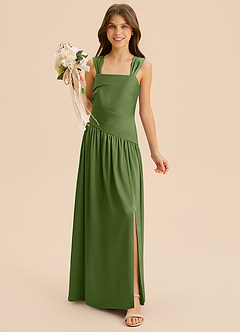 Azazie Dotty Junior A-Linie Plissee Stretch-Satin Kleid Wacholder image4