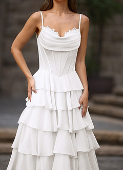 Floralace 화이트 러플 A라인 프롬 드레스 image7