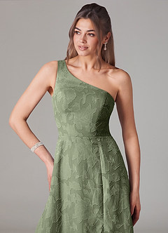 Azazie Ellianna Bridesmaid Dresses Pistachio A-Line One Shoulder Floral Burnout Dress image6