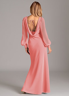 Azazie Jaxine Brautjungfernkleider Meerjungfrau-Linie Langarm Chiffon Kleid Koralle image6