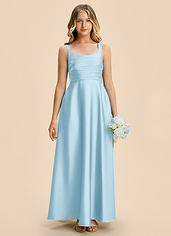 Azazie Azaria Junior Sky Blue A-Line Pleated Stretch Satin Dress image3