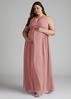 Azazie Yetta Brautjungfernkleider für Schwangere A-Linie V-Hals Versammelt Chiffon Bodenlänge Kleid image9