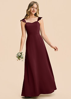 Azazie Mavie Junior Robe Trapèze en Satin extensible Drapé Cabernet image4