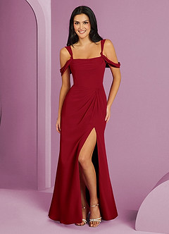 Barbie ♥ Azazie Robes de demoiselle d'honneur Robe Trapèze en Mousseline de soie Épaule décolletée Écarlate image1