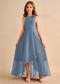 Azazie Boop Girls Formal Blumenmädchenkleider A-Linie Schleifen Chiffon Kleid Zwielichtviolett image5