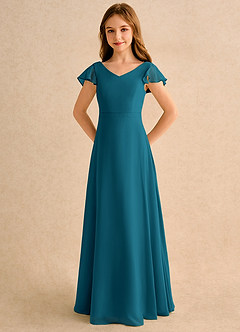 Azazie Nari Girls Formal Abiti da Ragazza di Fiori Abito A-Line in Chiffon Con Maniche Blu Inchiostro image6