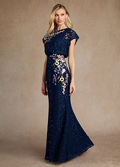 Azazie Grenada Mother of the Bride Dresses Dark Navy Mermaid Sequins Lace Dress image5
