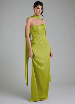 Azazie River Robes de demoiselle d'honneur Robe Fourreau Convertible en Satin extensible Corset Citronnelle image1