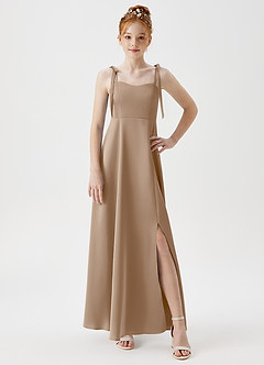 Azazie Rosey Junior Taupe A-Line Sweetheart Neckline Stretch Satin Dress image5