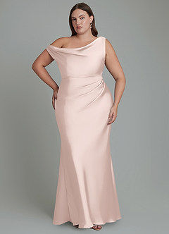Azazie Emerson Bridesmaid Dresses Blushing Pink Mermaid Off the Shoulder Stretch Satin Dress image8