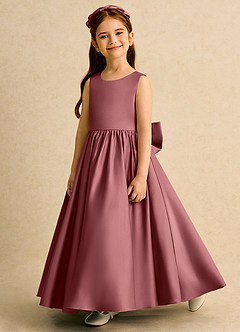 Azazie Nellia Flower Girl Dresses Amethyst A-Line Bow Matte Satin Dress image3