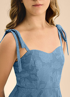 Azazie Rosey Junior Steel Blue A-Line Sweetheart Neckline Floral Burnout Dress image8