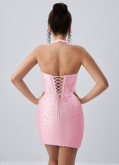 Marianne Pink Halter Satin Corset Slit Mini Dress image6