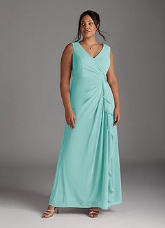 Azazie Manuella vestidos de madre de la novia Vestido de Aqua de Gasa de Corte En A con Cuello en V plisado image13