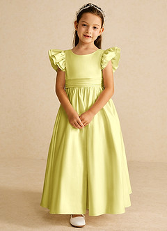 Azazie Piglette Blumenmädchenkleider A-Linie Schleifen Matte Satin Kleid Zitronensorbet image4