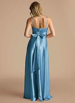 Azazie Oliana Bridesmaid Dresses Steel Blue A-Line Sweetheart Neckline Metallic Satin Dress image3