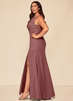 Azazie Rogue Bridesmaid Dresses Desert Rose Mermaid Scoop Side Slit Stretch Crepe Dress image9