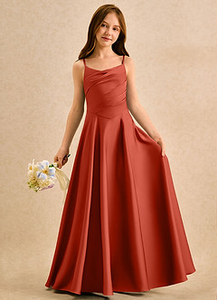 Azazie Coconut Girls Formal Blumenmädchenkleider A-Linie Plissee Stretch-Satin Kleid Rost image3