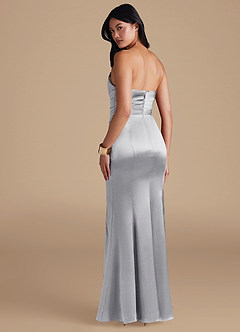 Azazie Yola Abiti da Damigella Abito Tubino in Raso Metallizzato Senza Cinturino Argento image4