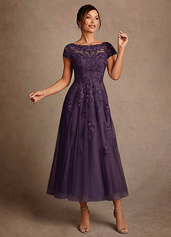 Azazie Jolanda Mother of the Bride Dresses Plum A-Line Lace Dress image3