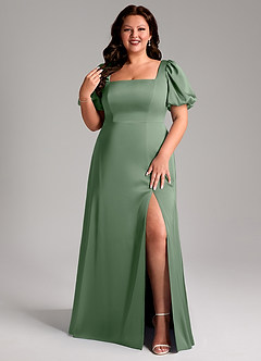 Azazie Fyona Brautjungfernkleider A-Linie Plissee Stretch-Satin Kleid Matcha image8