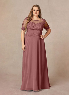 Azazie Raissa vestidos de madre de la novia Vestido de Rosa Del Desierto de Gasa de Corte En A con Encaje image9