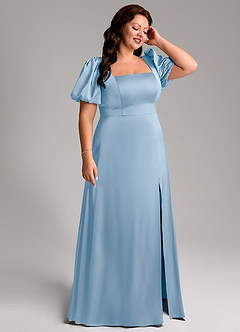 Azazie Fyona Bridesmaid Dresses Powder Blue A-Line Pleated Stretch Satin Dress image6