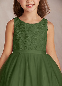 Azazie Calla Flower Girl Dresses Olive Ball-Gown Lace Tulle Dress image6