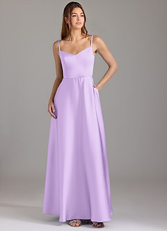 Azazie Marley Robes de demoiselle d'honneur Robe Trapèze Convertible en Satin extensible Épaule décolletée Lilas image3