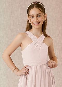 Azazie Jiya Junior Rose Petal A-Line Pleated Chiffon Dress image4