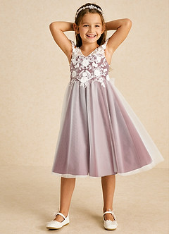 Azazie Sunnie Flower Girl Dresses Amethyst A-Line Lace Tulle Dress image4