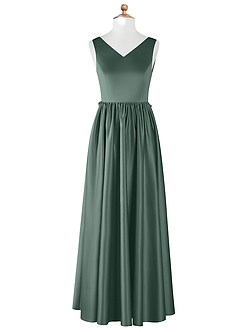 Azazie Hathaway Junior Sea Moss A-Line Bow Stretch Satin Dress image6