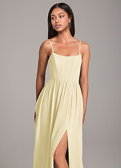 Azazie Kailee At-home Try On Dresses Dusty Blue A-Line with Pockets Chiffon Dress image2