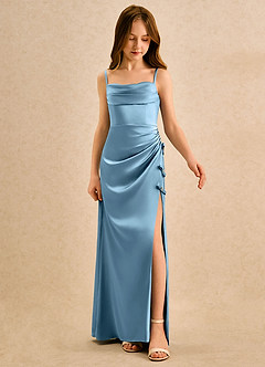 Azazie Bundt Girls Formal Flower Girl Klänningar Klä A-Line i Stretch Satin Plisserad image3