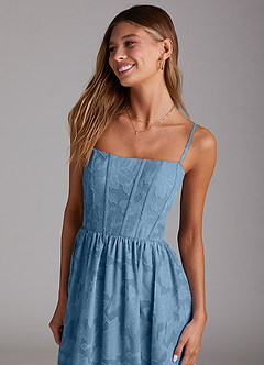 Azazie Delphina Bridesmaid Dresses Steel Blue A-Line Strapless Floral Burnout Convertible Dress image2