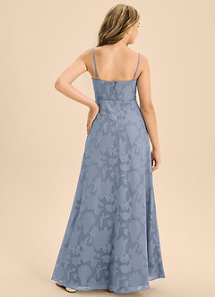 Azazie Kaylee Junior Dusty Blue A-Line with Belt Floral Burnout Dress image2