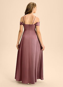Azazie Anselie Junior Vintage Mauve A-Line Off the Shoulder Stretch Satin Dress image2