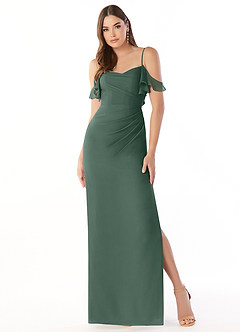 Azazie Emeralda Bridesmaid Dresses Sea Moss Sheath Off the Shoulder Chiffon Dress image3