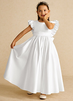 Azazie Piglette Flower Girl Dresses White A-Line Bow Matte Satin Dress image6