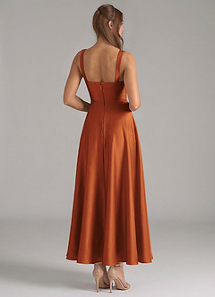 Azazie Shaude Bridesmaid Dresses Cinnamon A-Line Pleated Stretch Satin Dress image6