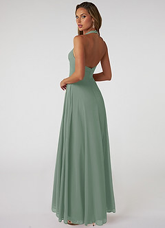 Azazie Tessie Vestidos de damas de honor Vestido de Salvia Plateada de Gasa de Corte en A con Cuello en V plisado image2