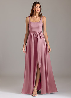 Azazie Elliott Bridesmaid Dresses Vintage Mauve A-Line with Pockets Stretch Satin Dress image3