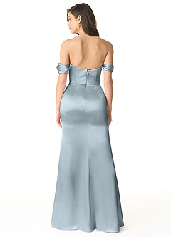 Azazie Liv Vestidos de damas de honor Vestido de Azul Polvoriento de Satén Metálico de Corte Recto Convertible con Vestidos sin tirantes image3