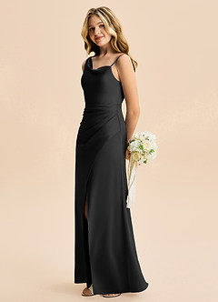 Azazie Abby Junior Robe Fourreau en Satin extensible Plissé Noir image3