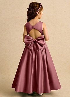 Azazie Nellia Flower Girl Dresses Amethyst A-Line Bow Matte Satin Dress image1
