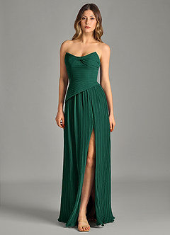 Azazie Becka Bridesmaid Dresses Emerald A-Line Strapless Chiffon Dress image3