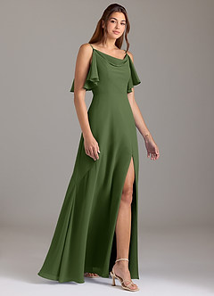 Azazie Darcia Bridesmaid Dresses Olive A-Line Side Slit Chiffon Dress image4