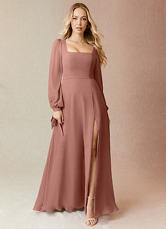 Azazie Leonia Bridesmaid Dresses Cedar Rose A-Line Long Sleeve Chiffon Dress image3