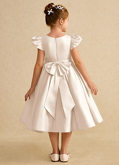 Azazie Pearl Flower Girl Dresses White Alabaster Ball-Gown Pleated Matte Satin Dress image2