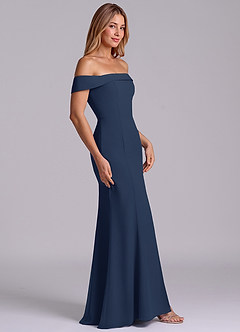 Azazie Luciana Bridesmaid Dresses Dark Navy Sheath Off the Shoulder Chiffon Convertible Dress image5